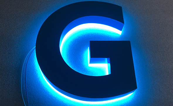 Halo lit signs, backlit stainless steel letters